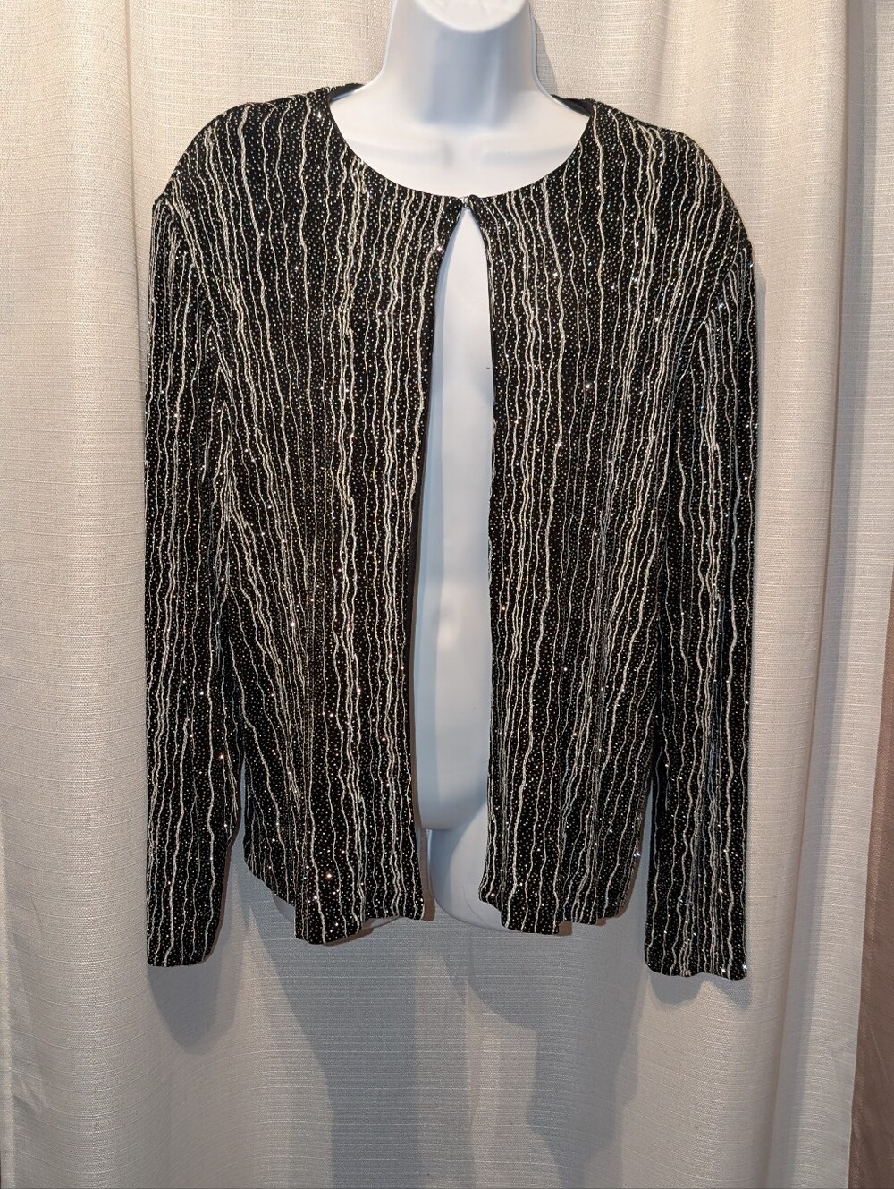 Xscape Black and Silver Sequin Open-Front Jacket